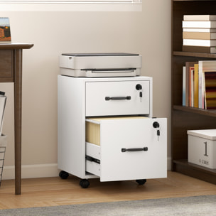 Caisson bureau verrouillable mobile 2 tiroirs coulissants trieur dossiers blanc