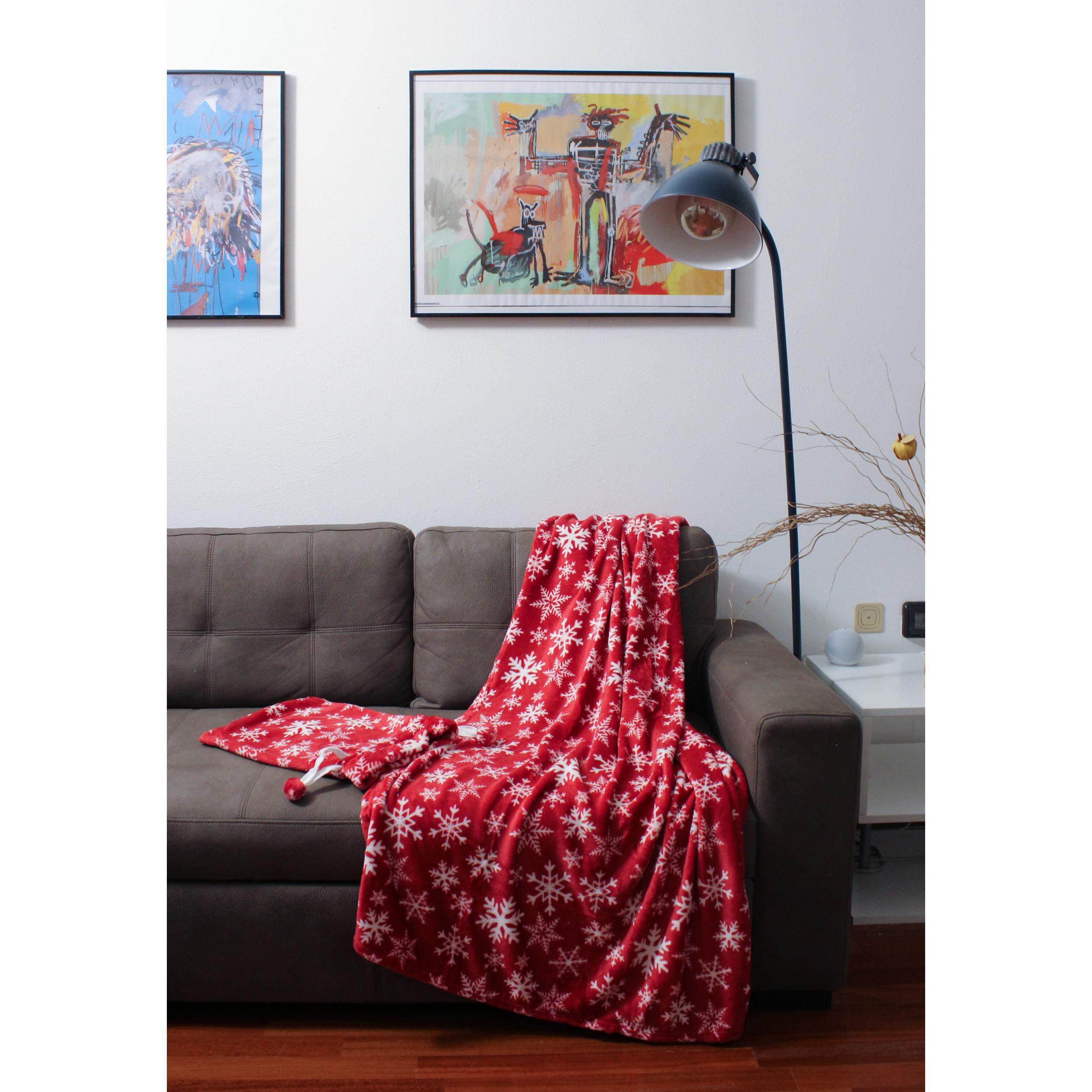 WHITE & WHITE Plaid Natale 127x152 stampato in sacco coordinato rosso