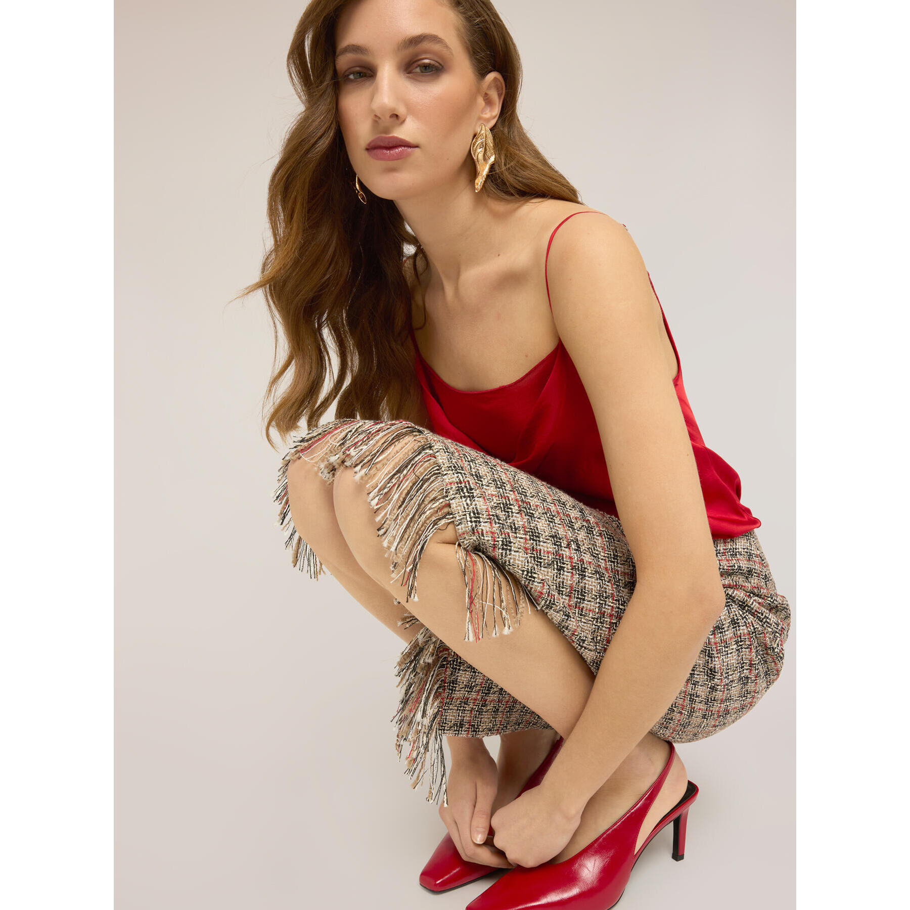 Motivi - Gonna tubino in bouclé con frange - Beige