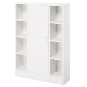 kleankin Armario de Suelo para Baño de Madera con 8 Compartimentos Abiertos y 1 Puerta con Estantes Ajustables Mueble Auxiliar Multiusos para Cocina Salón 71x22x100 cm Blanco