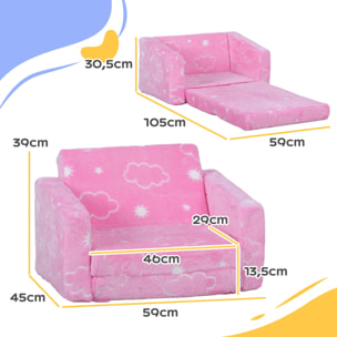 Sillón Infantil Plegable Sofá Infantil Reclinable 2 en 1 Sofá para Bebés Tapizado de Tela Luminosa Cojín y Funda Lavables para Dormitorio Salón Rosa