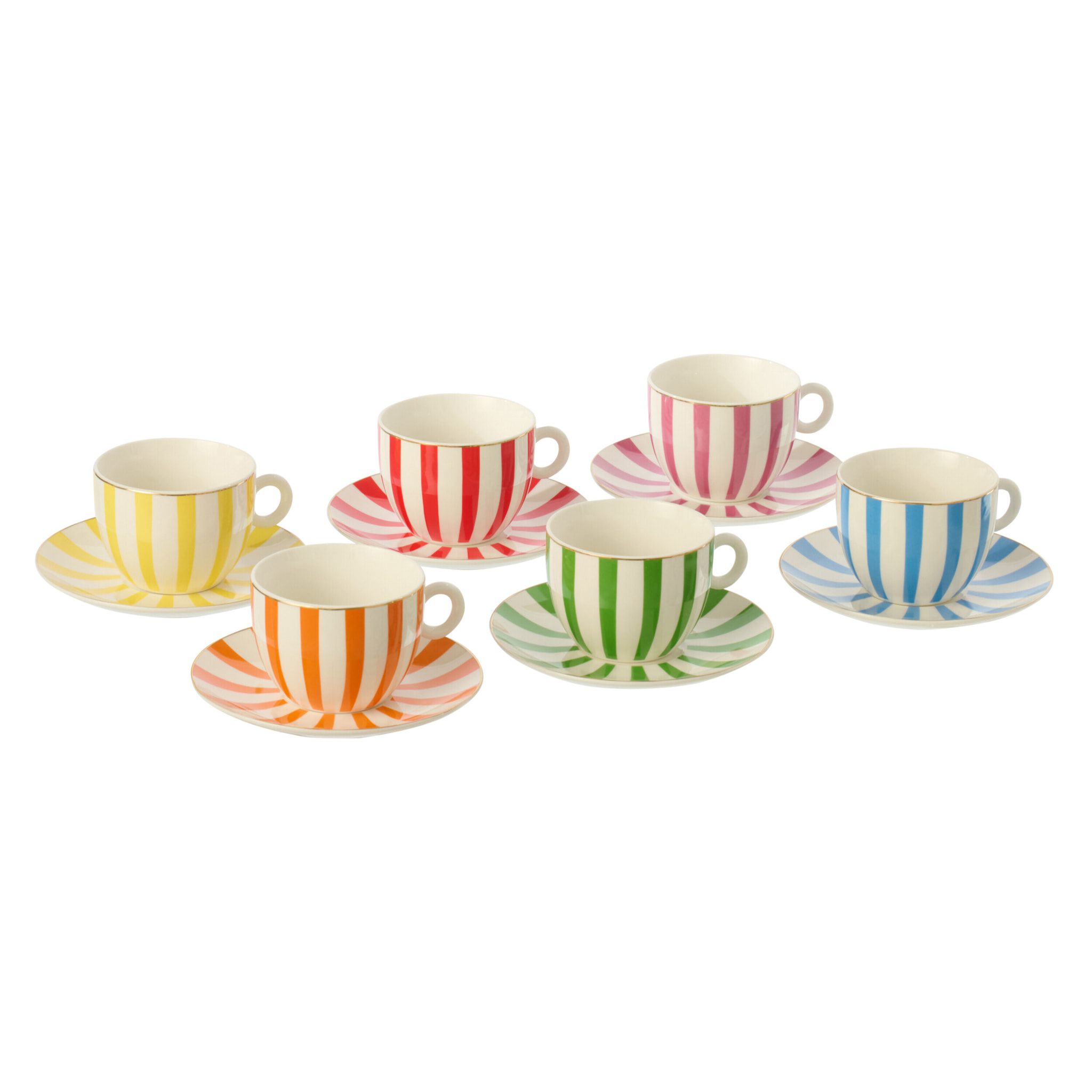 J-Line Tasse + Sous-tasse - porcelaine - multicolore - large - set de 6