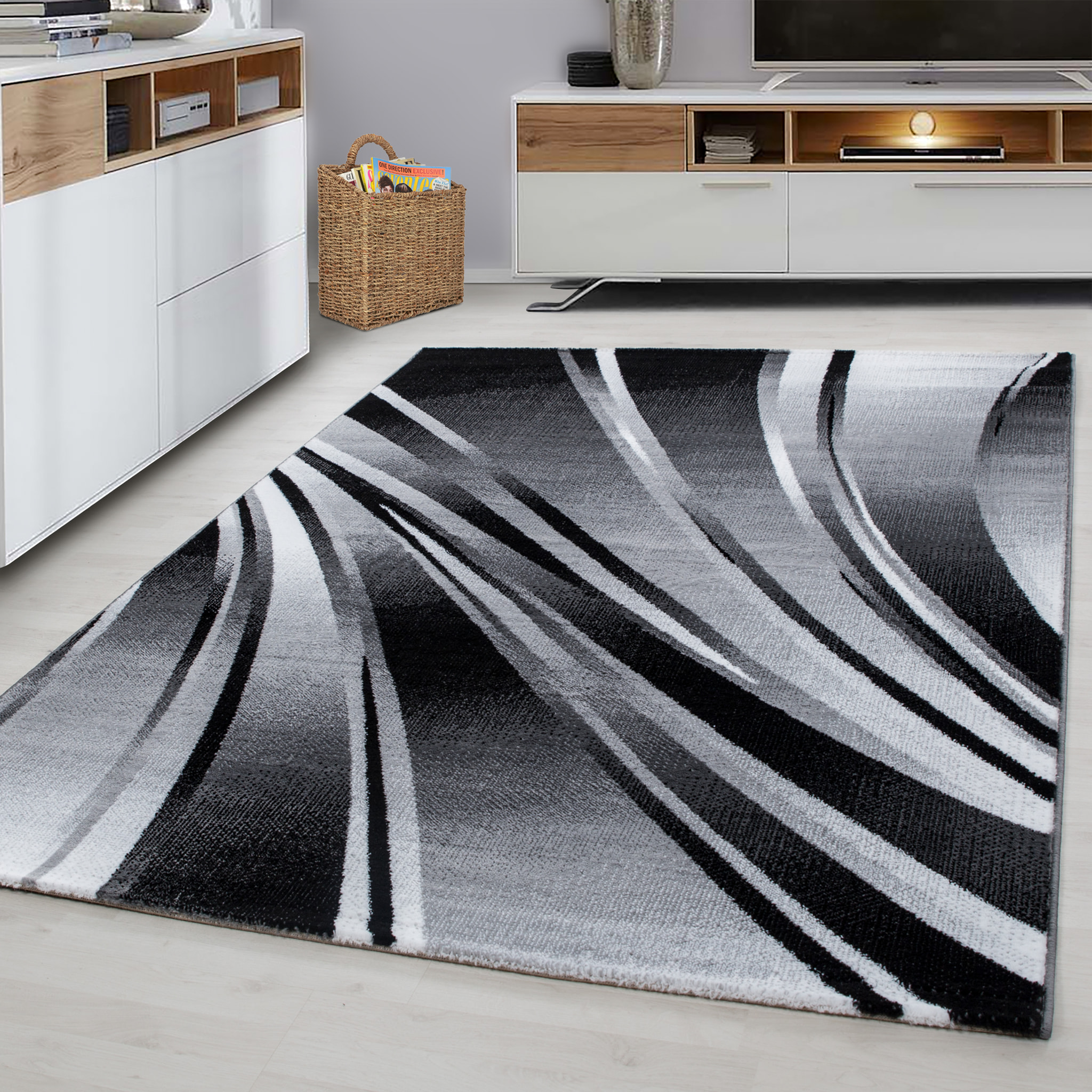 PARMA - Tapis à poils ras à motif graphique noir - PAR9210NOI