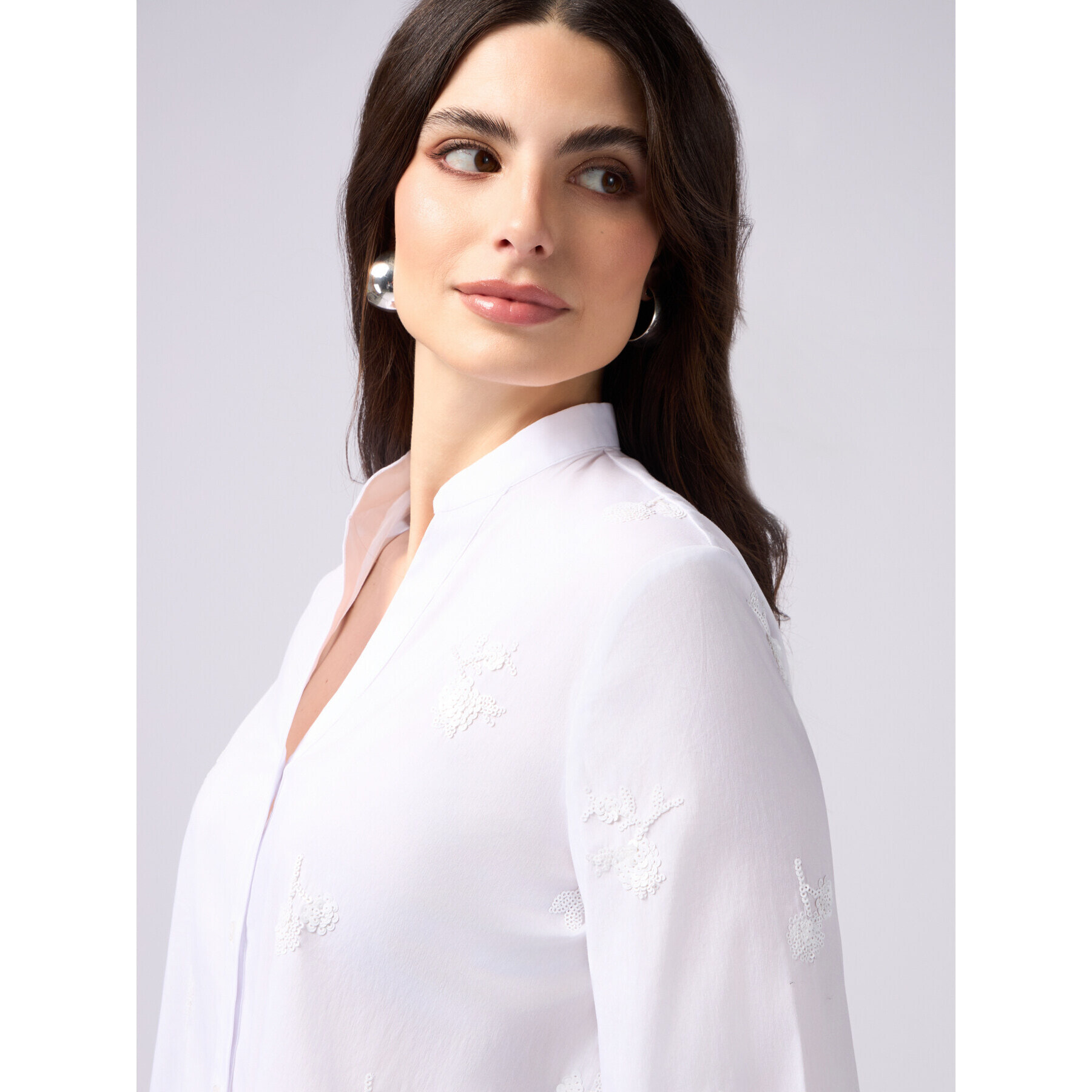 Oltre - Camisa de popelina con bordados florales - Blanco