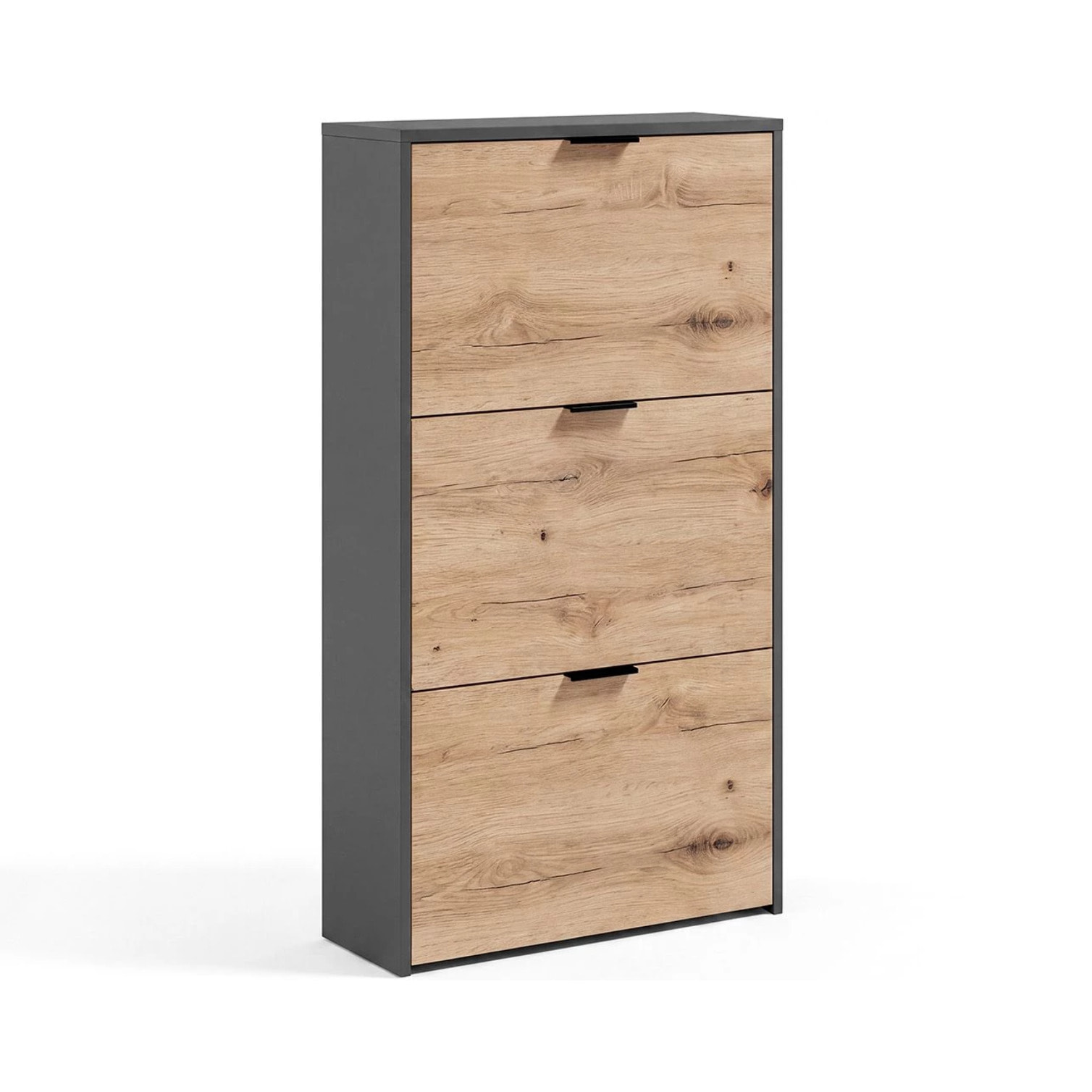 Zapatero de 3 puertas abatibles en gris grafito y alpine oak 60x113 cm Remi Gris Grafito - Alpine Oak