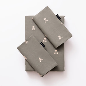 Set cama (funda nórdica 250x230cm + 2 fundas almohada 50x85cm) 100% algodón 144tc beige & khakhi calaveras scalpers home