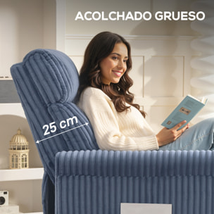 Sillón Relax Reclinable, Sillón Reclinable Manual, Tapizado en Pana, Instalación Rápida, Reposapiés, Acolchado Grueso, para Salón, Dormitorio, Oficina, Azul Oscuro