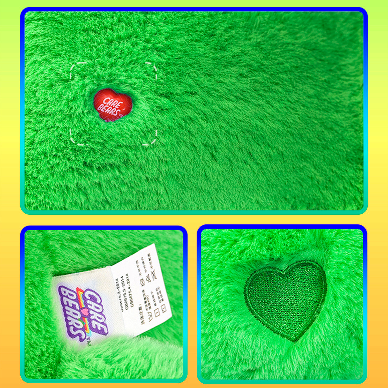 Peluche extrasuave y mullido Serie Osos Amorosos. Diseño osito verde suerte. 45 cm.