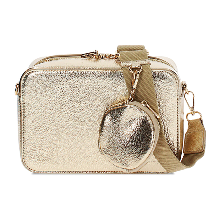 Mini bag a tracolla da donna oro in laminato
