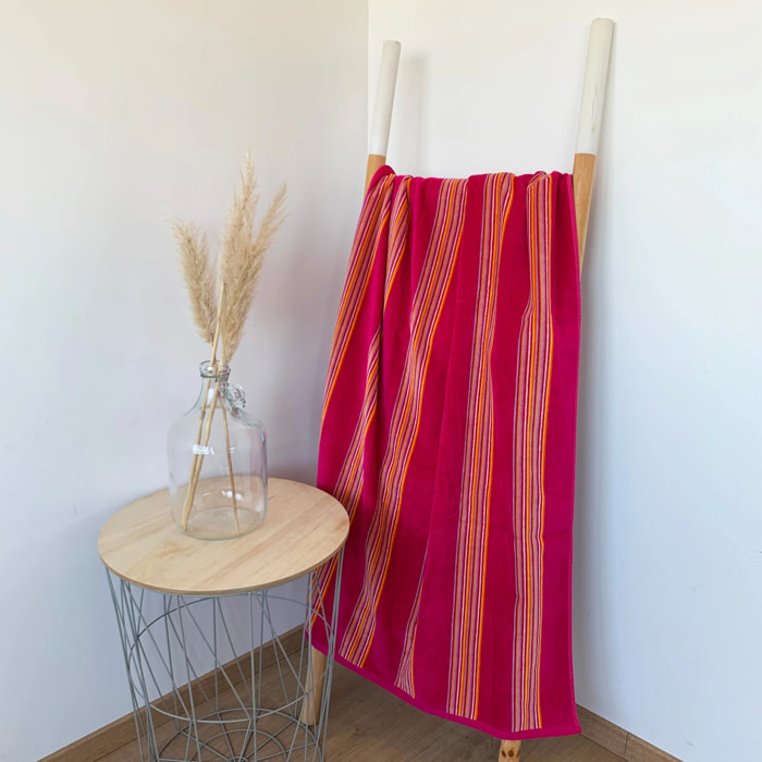 Serviette de plage L éponge velours Jacquard - Milonga Fuchsia - 400g/m²