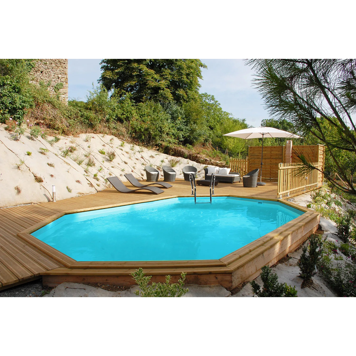 Piscine hors sol bois ovale 6,20 x 3,95 x 1,36 m SAFRAN