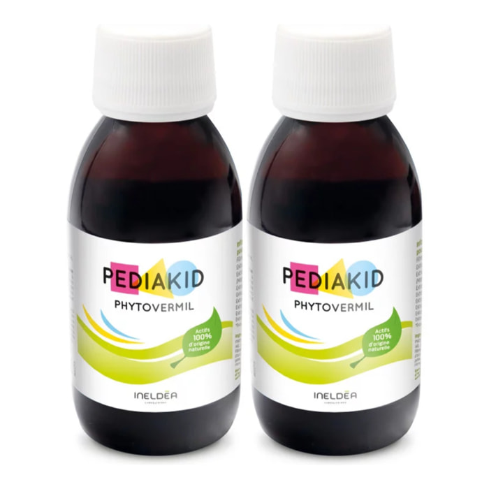 PEDIAKID - Phytovermil - Complément Alimentaire Naturel -Contribue au Maintien d'une Sphère Intestinale Saine - Bouchon Doseur Inclus - Arôme Fruits Rouges - Lot de 2 Flacons de 125 ml