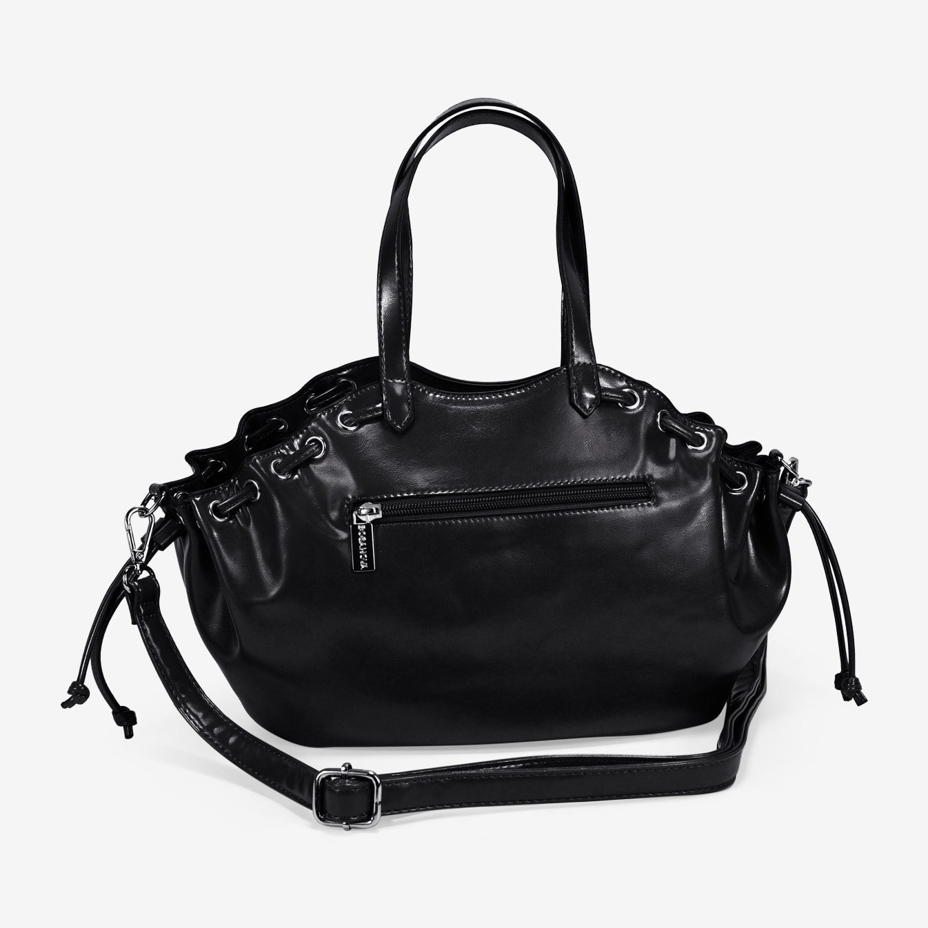 Bolso de mano negro con fruncido