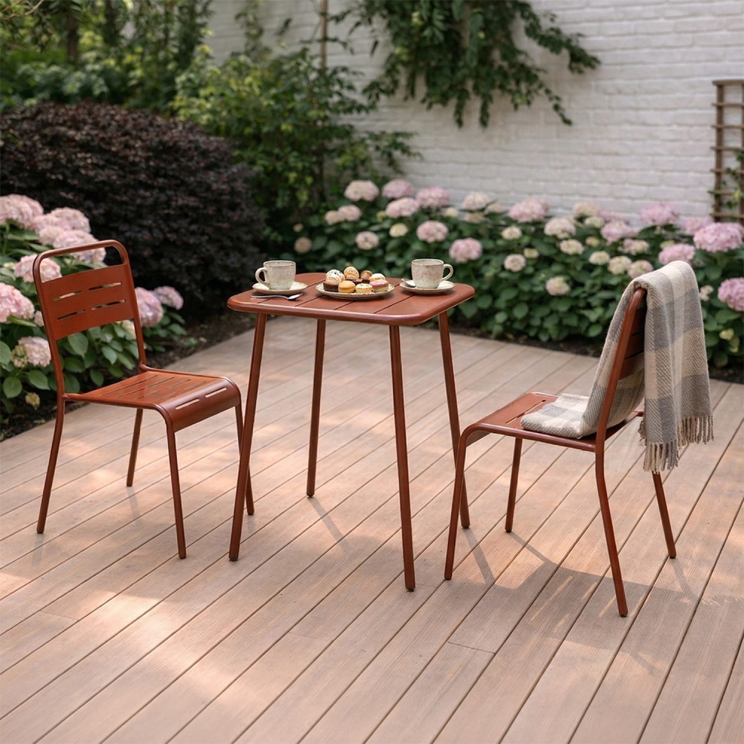 Ensemble table de jardin carrée 50cm et 2 chaises terracotta EVORA