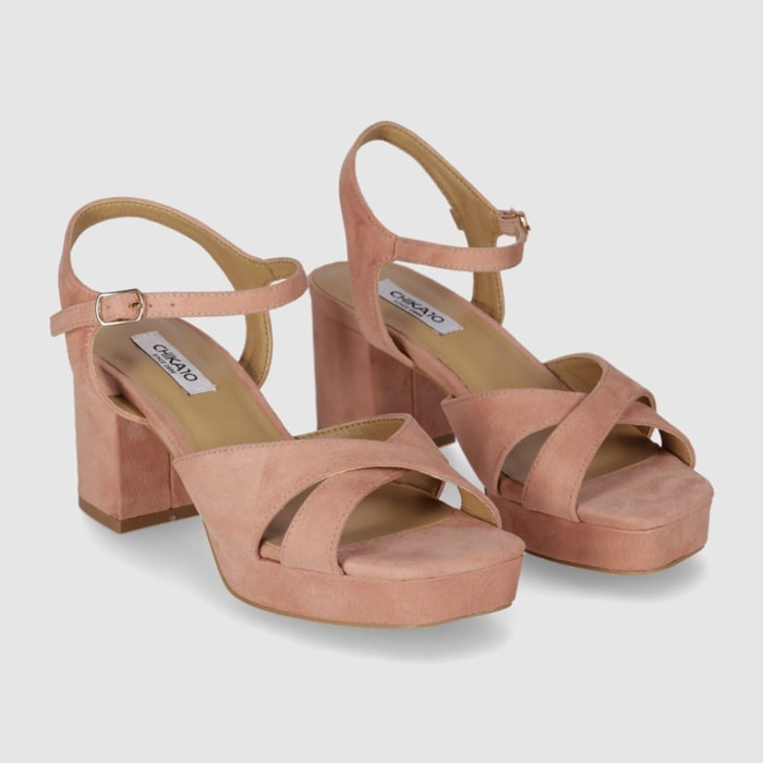 Sandalias de Tejido - Nude - Tacón: 8 cm