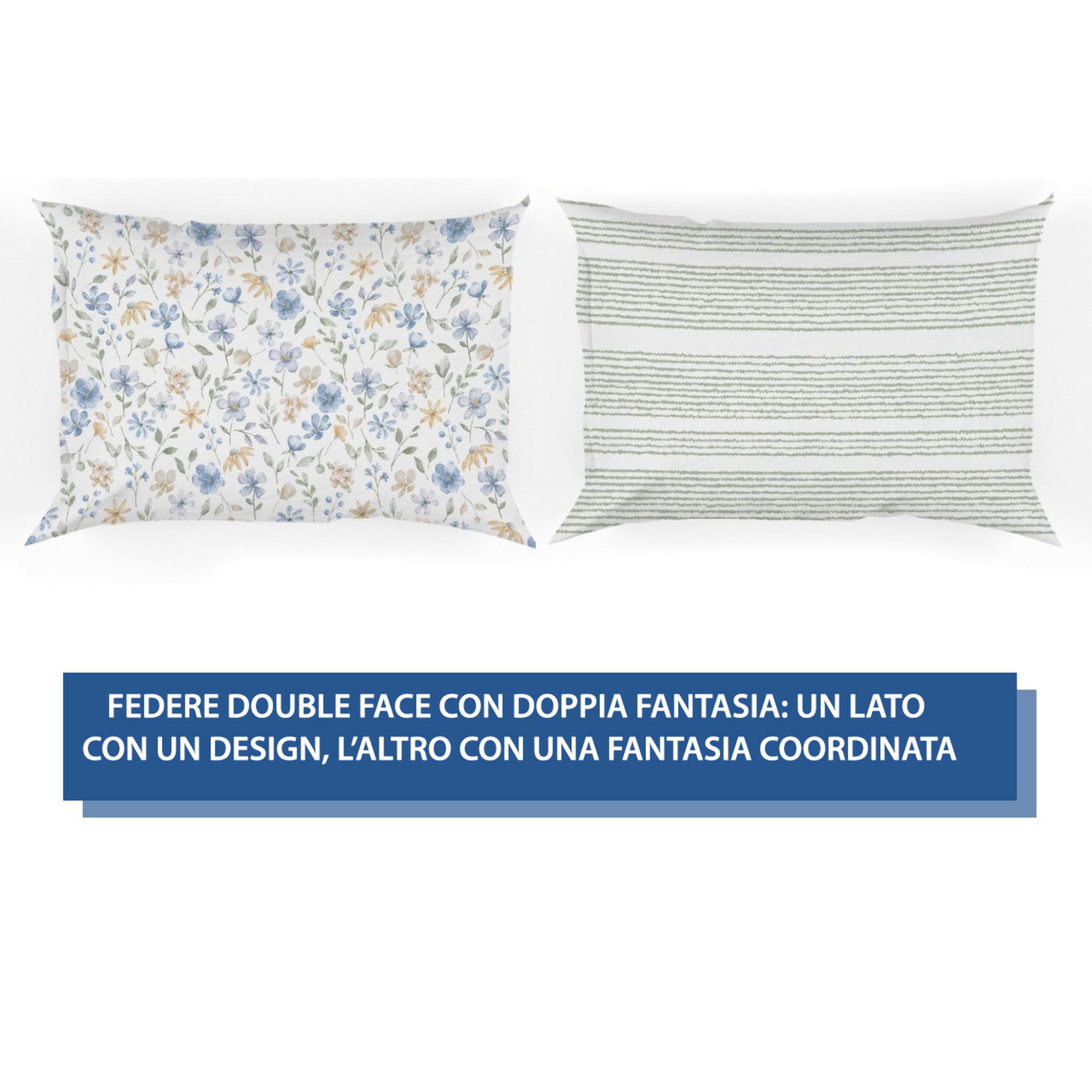 Parure Copripiumino 100% Cotone Made In Italy Fantasia Floreale Disegno Primavera Azzurro