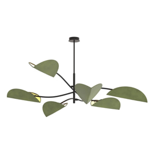 Lampada a sospensione Lotus in acciaio nero e velluto verde