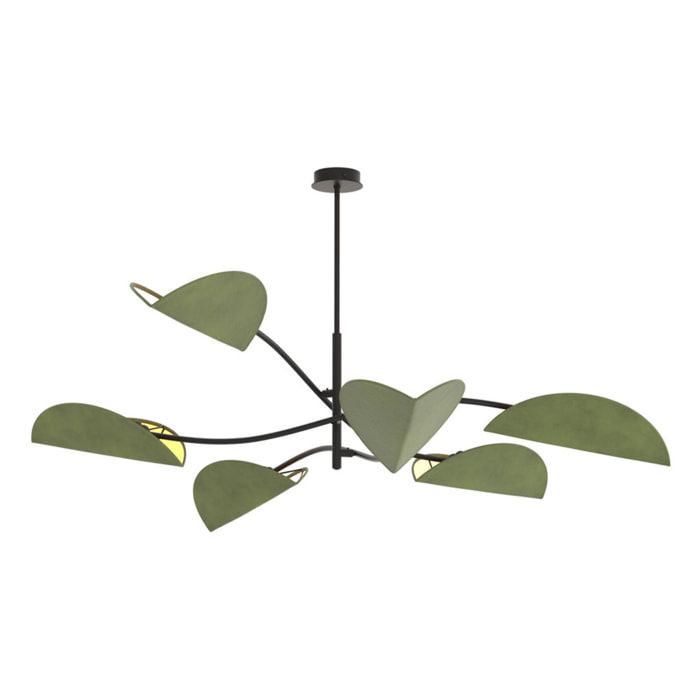 Lampada a sospensione Lotus in acciaio nero e velluto verde