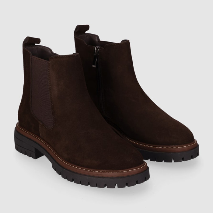Botines de Serraje - Marron - Tacón: Bajo