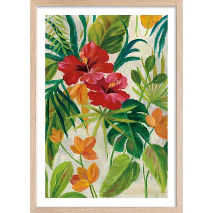 Poster Jardin tropical Affiche + cadre en bois - Chêne