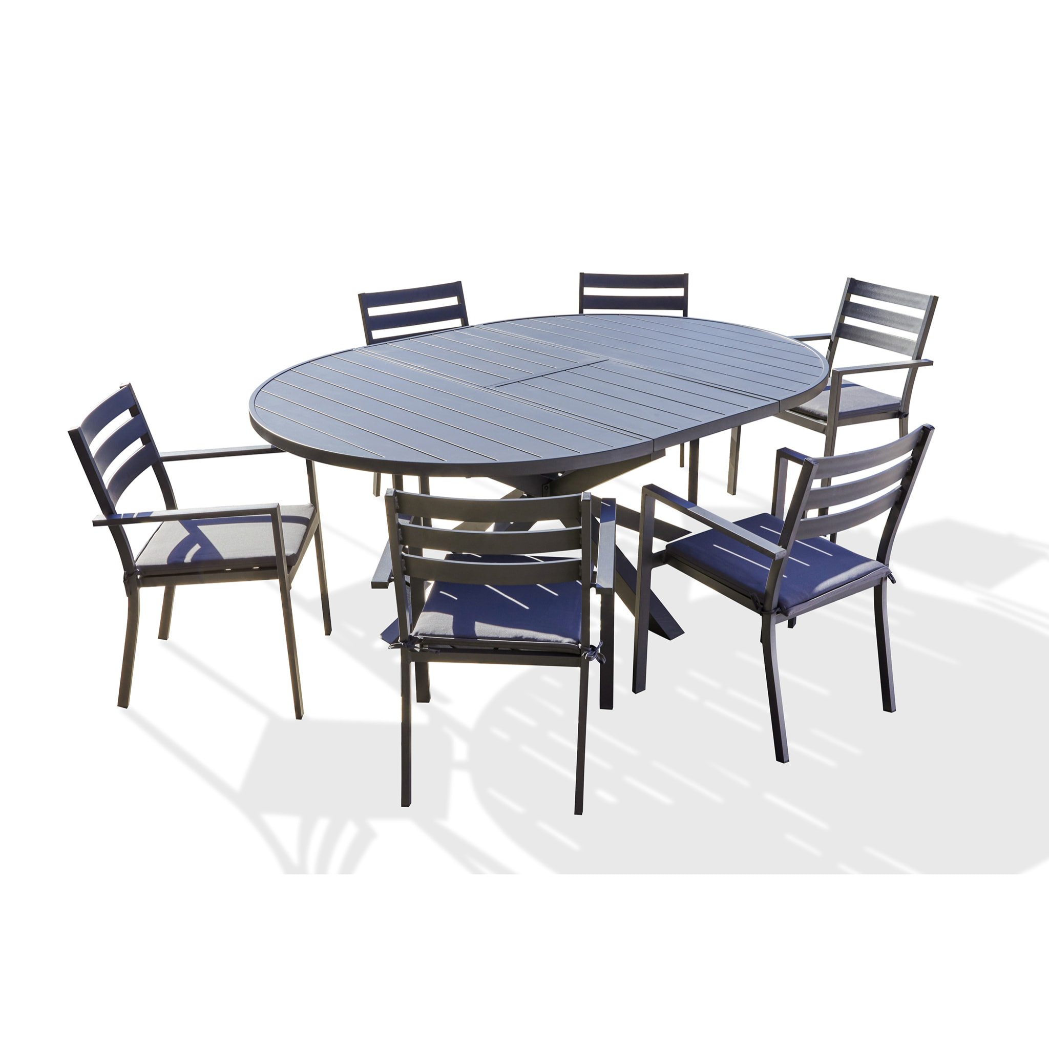 PELOSA - Ensemble repas 6 places en aluminium anthracite avec rallonge papillon