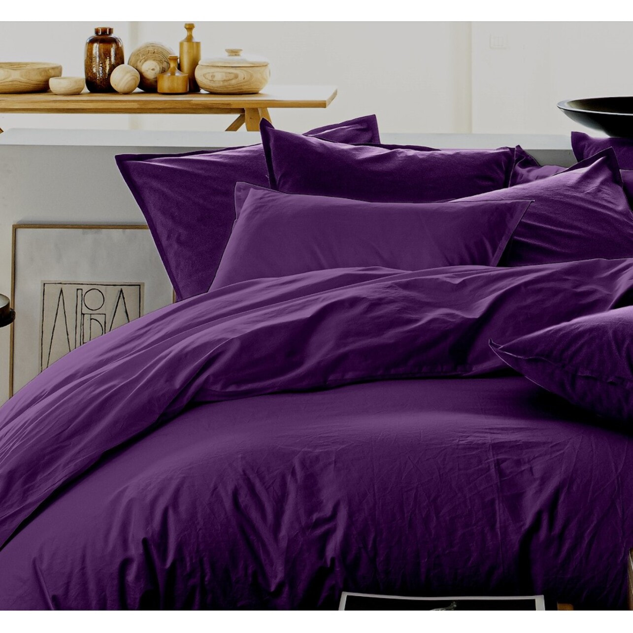 Housse De Couette 100% lin lavé Prune