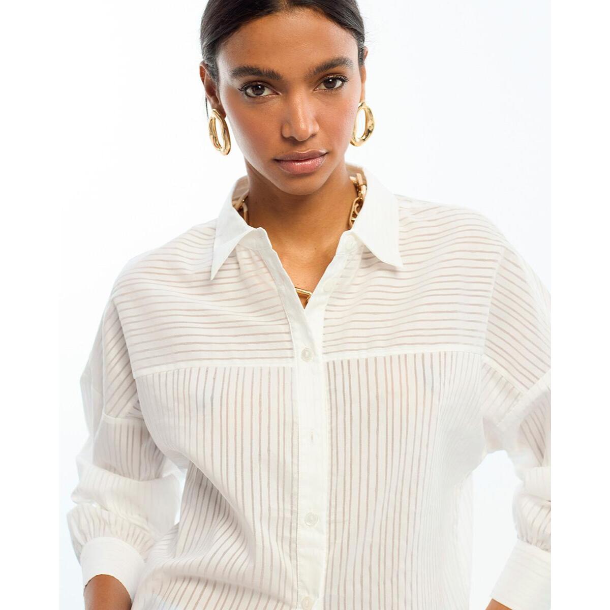 Camicia oversize in popeline con righe trasparenti