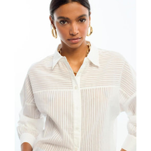 Camicia oversize in popeline con righe trasparenti