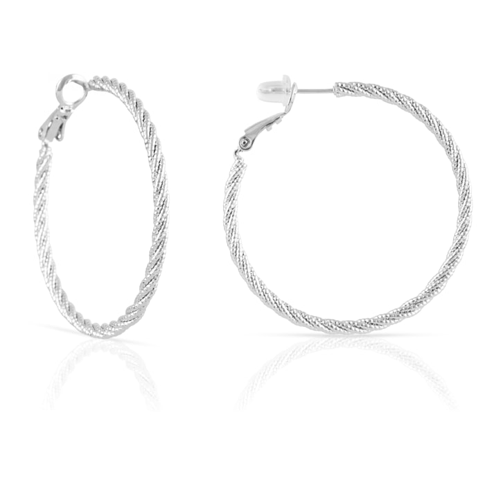 Pendientes de aro trenzado de cobre con recubrimiento electroplateado brillante, 40 mm, con cierre catalán en plata de ley 925.