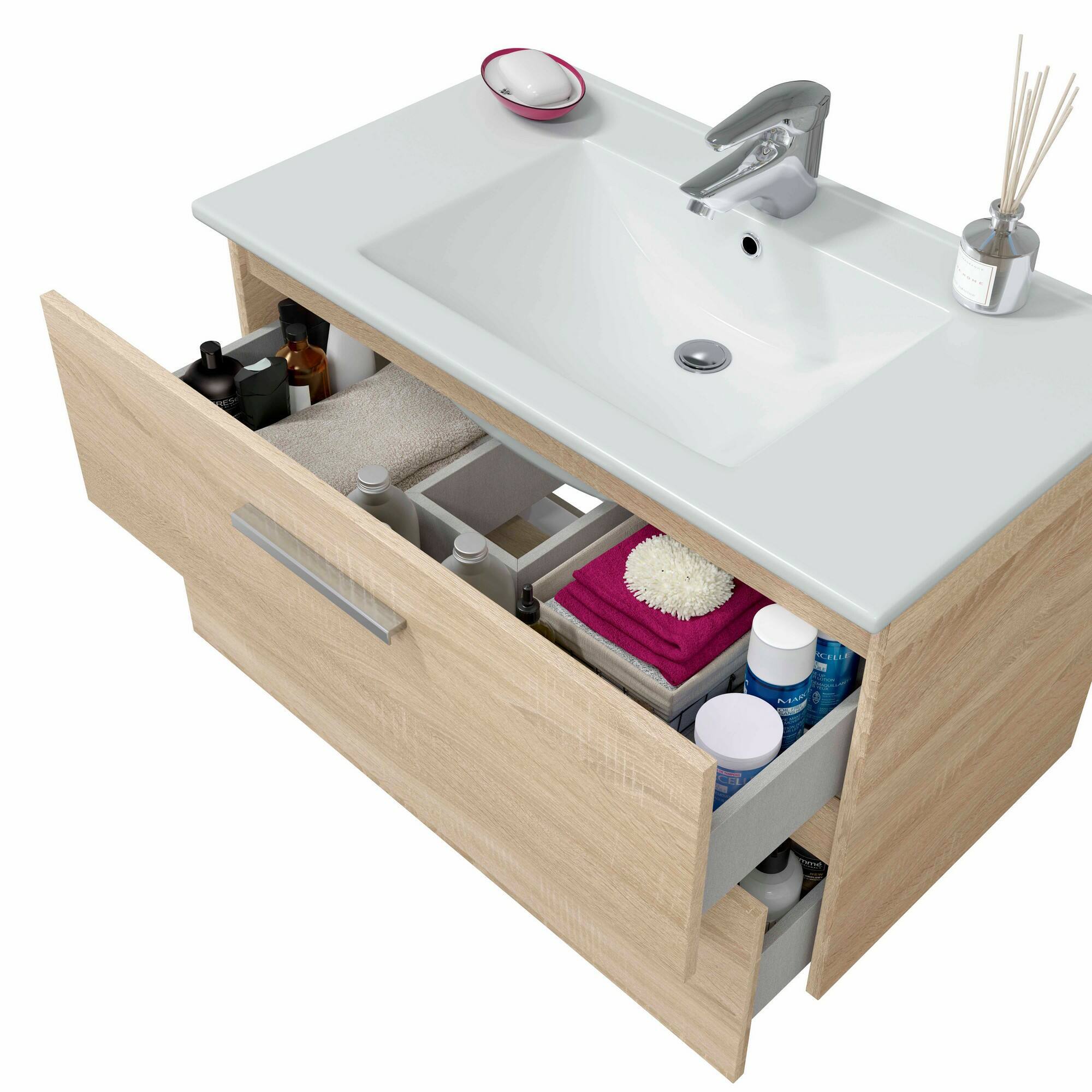 Mobile sottolavabo Felix, Mobiletto da bagno, Contenitore porta lavabo, Armadio per lavandino, 80x45 h50 cm, Rovere