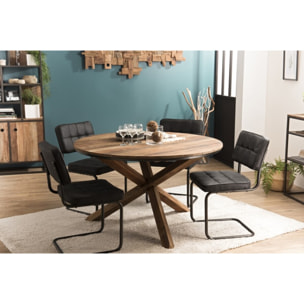 SIXTINE - Table à manger ronde marron 130x130cm pieds croisés Teck recyclé Acacia Mahogany recyclé