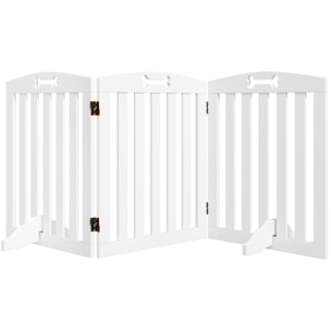 Barrera de Seguridad para Perros Plegable 155 cm, Valla para Perros Pequeños y Medianos de 3 Paneles con Pies Extraíbles, Puerta de Seguridad para Mascotas, para Escalera, Pasillo, Blanco