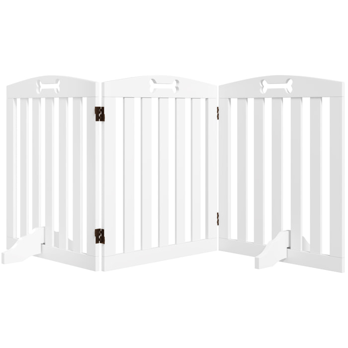Barrera de Seguridad para Perros Plegable 155 cm, Valla para Perros Pequeños y Medianos de 3 Paneles con Pies Extraíbles, Puerta de Seguridad para Mascotas, para Escalera, Pasillo, Blanco