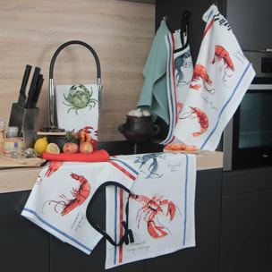 Lot de 3 torchons en coton lavé fruits de mer - Ecru