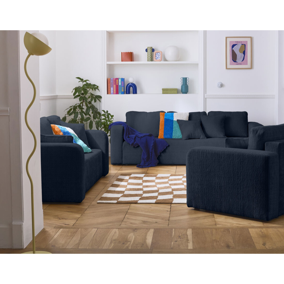 Miro - canapé droit 3 places - convertible avec coffre - en velours texturé - Bleu