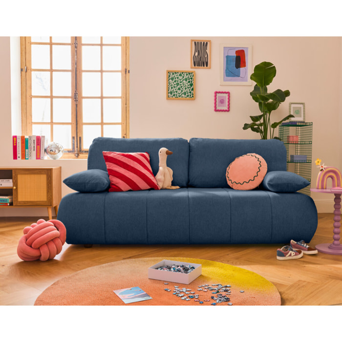 Harper - canapé 3 places convertible avec coffre en tissu texturé - Bleu