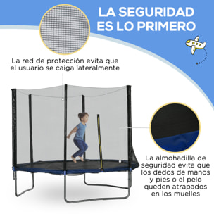 Cama Elástica de Exterior Ø305x250 cm Trampolín para Niños Adultos con Red de Seguridad Escalera Cubierta de Bordes y Marco de Acero para Jardín Patio Azul