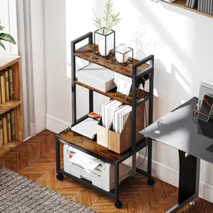 Soporte para Impresora con Estación de Carga Mueble para Impresora de 4 Niveles con Ruedas y Marco Metálico para Oficina Casa Escuela Marrón Rústico