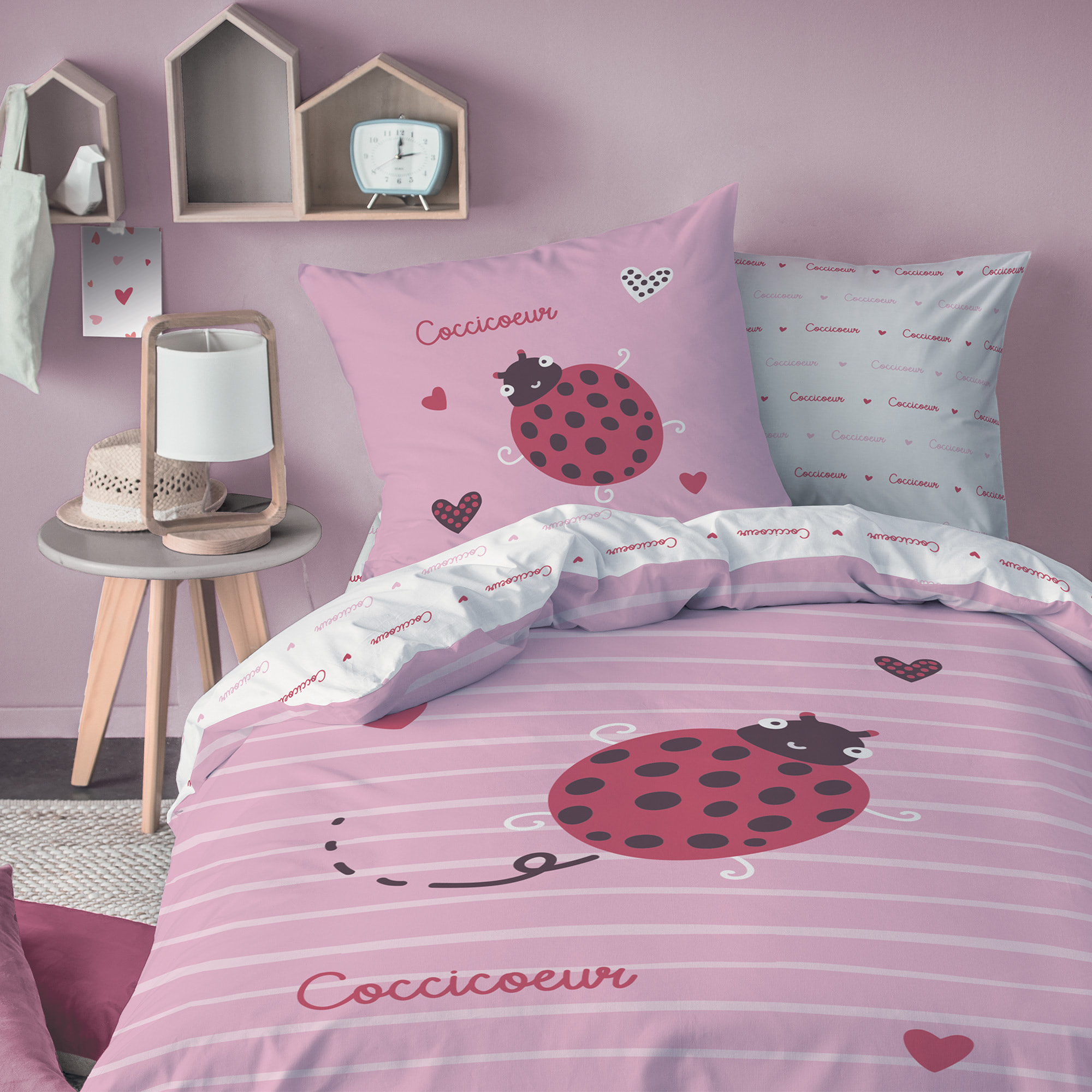 Parure de lit imprimée 100% coton, COCCI COEUR