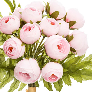 Bouquet de 18 mini camélias artificiels rose H30cm
