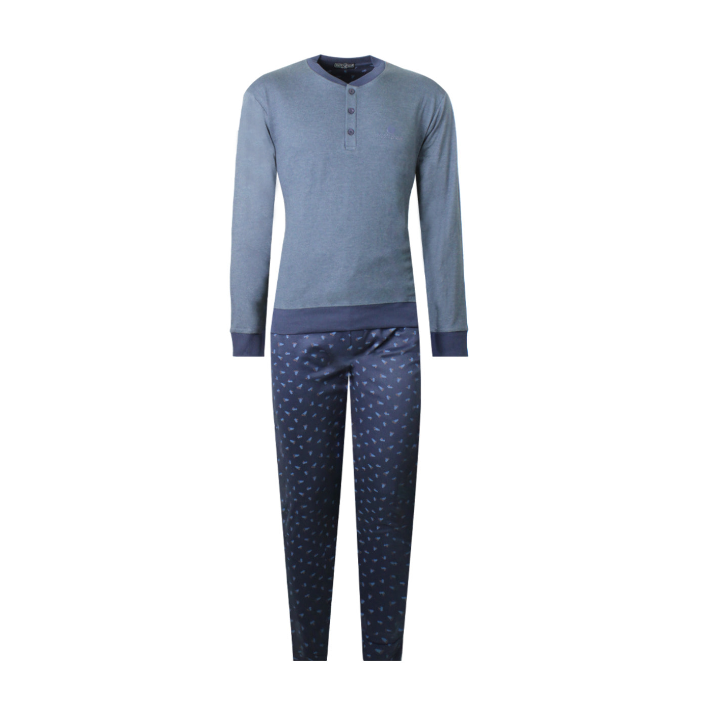 Pigiama Uomo lungo invernale in Cotone Interlock Nottingham, Art. FR44504 Jeans Melange