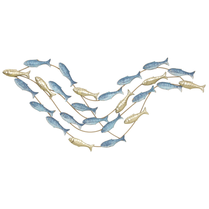 Décoration murale métal doré et bleu - Déco murale poissons - 100 x 50 cm