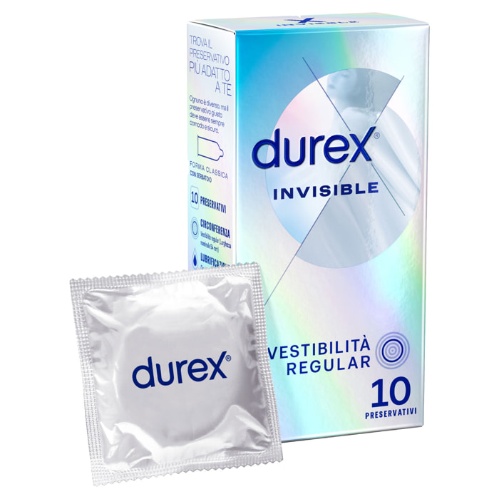 Preservativi Durex Invisible Extra Sottile con Forma Classica - Confezione da 10 Profilattici