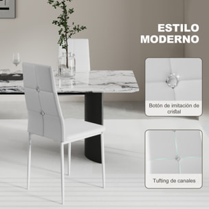 Juego de 6 Sillas de Comedor Tapizada en PU Sillas de Cocina con Respaldo Alto con Botones y Patas de Acero Diseño Moderno para Salón Dormitorio Blanco