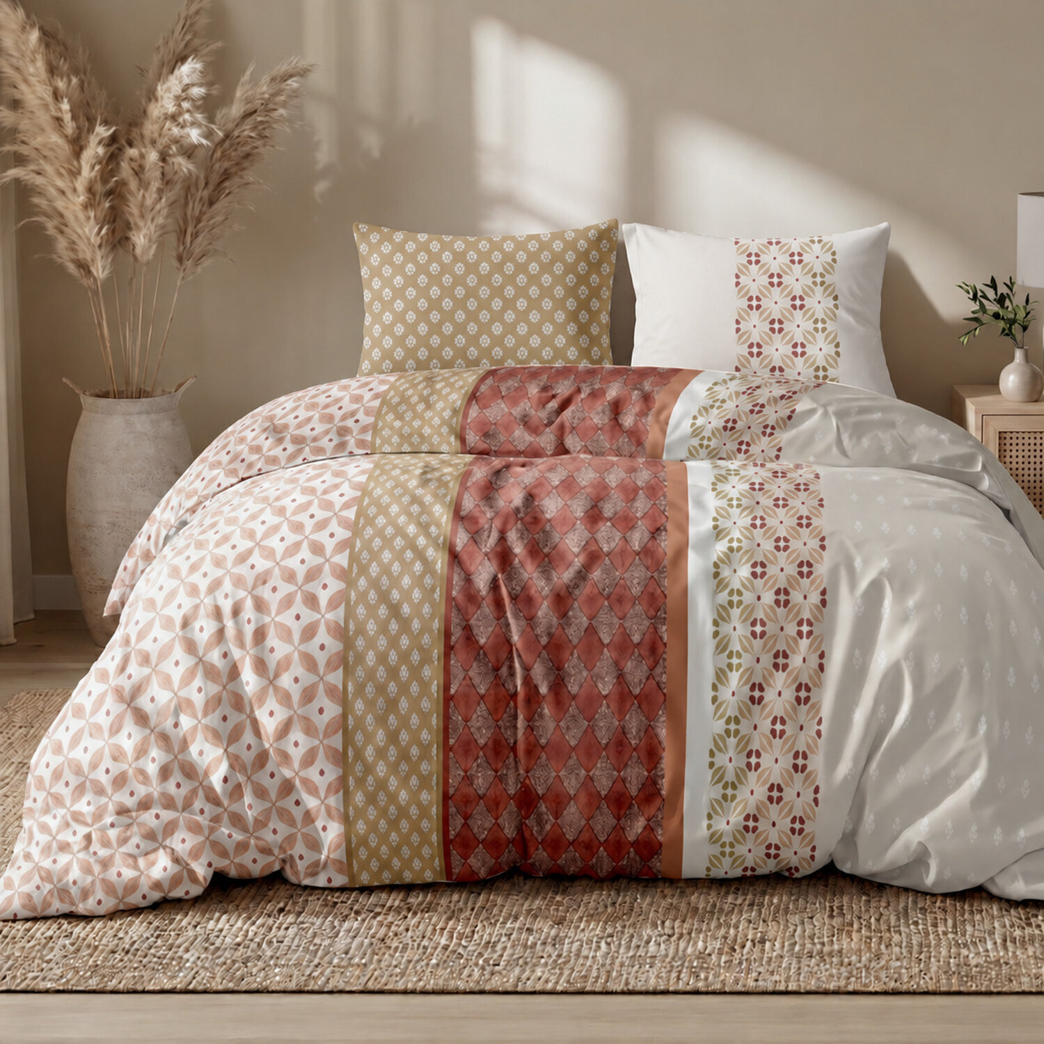 Parure housse de couette 240x220 cm imprimée orientale + 2 taies 100% Coton - RIADI