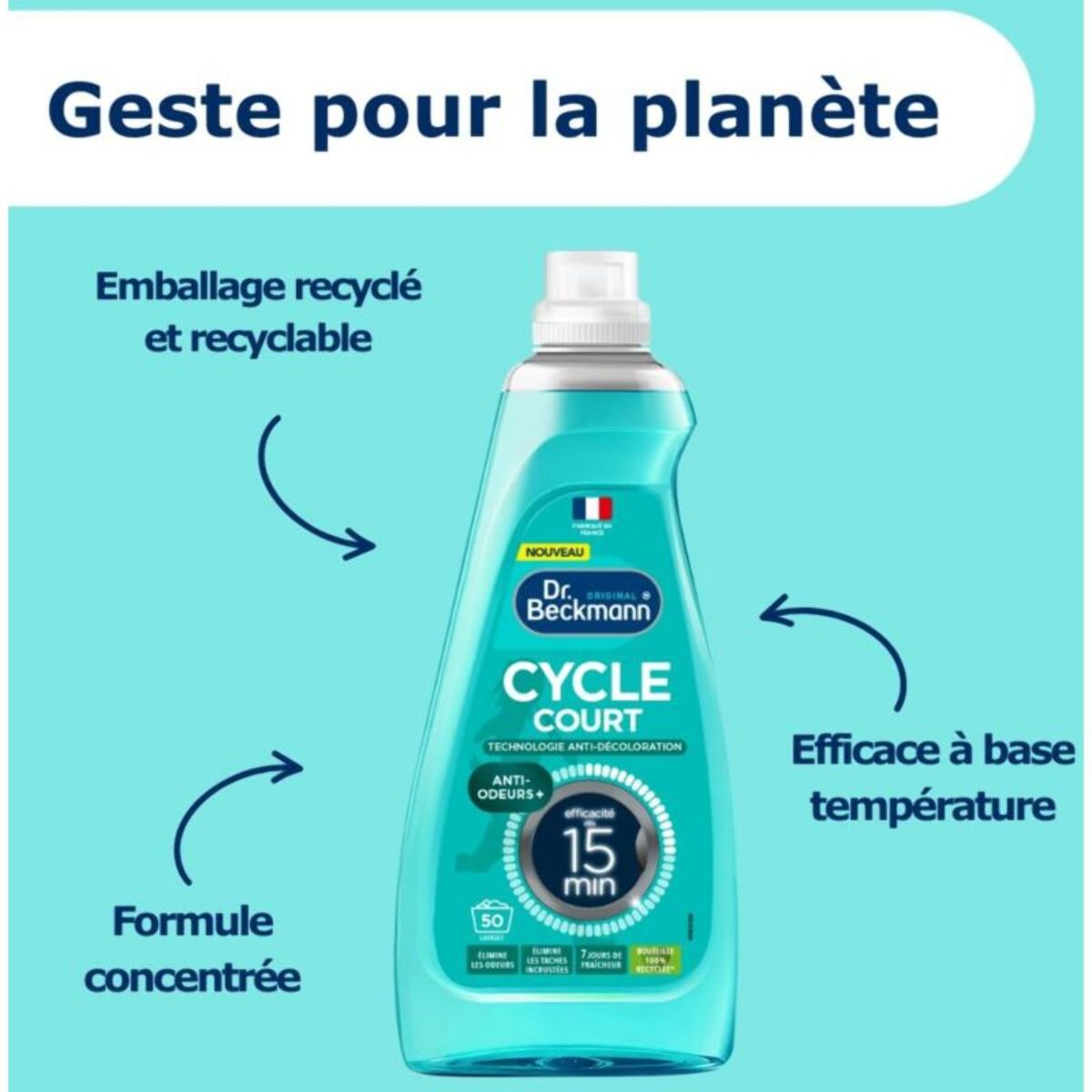 Lessive DR BECKMANN Liquide Cycle Court - Anti-odeurs x50 lavages