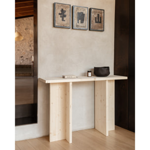Consola de madera maciza en tono natural de 120x80cm Alto: 35 Largo: 120 Ancho: 80