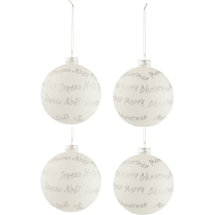 J-Line boule de Noël - verre - blanc/argent - boîte de 4