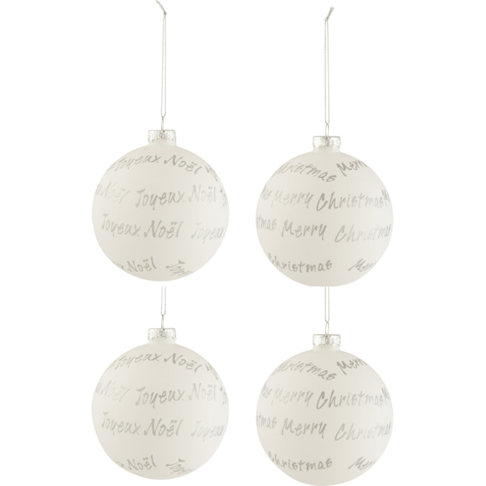 J-Line boule de Noël - verre - blanc/argent - boîte de 4