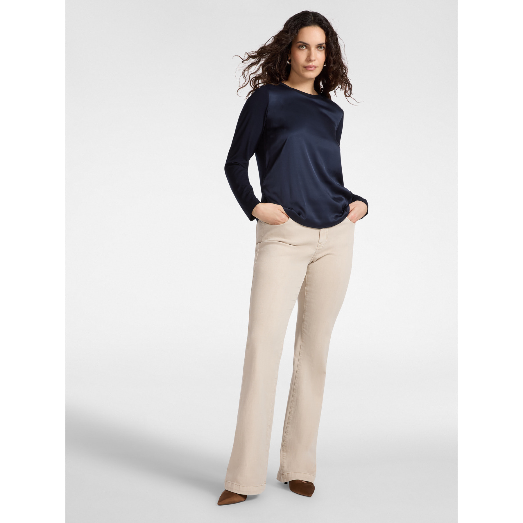 Elena Mirò - Camiseta en dos tejidos - Azul